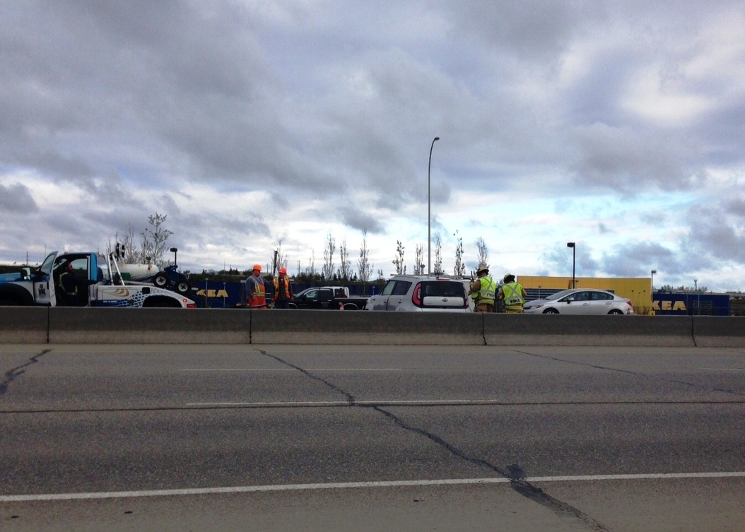 Police are investigating after a rollover on Deerfoot Trail on Wednesday, May 6, 2015. 