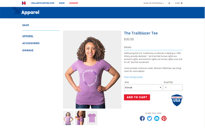 Hillary Clinton launched her web store on Tuesday