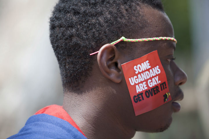 A Ugandan man is seen during the 3rd Annual Lesbian, Gay, Bisexual and Transgender (LGBT) Pride celebrations in Entebbe, Uganda, Saturday, Aug. 9, 2014. 