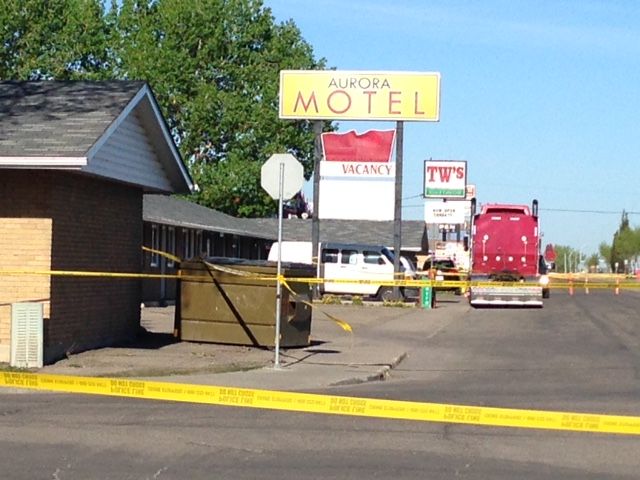 Edmonton police investigating near the Aurora Motel just off 111 Avenue and 151 Street, where a man was found with critical injuries. May 20, 2015.