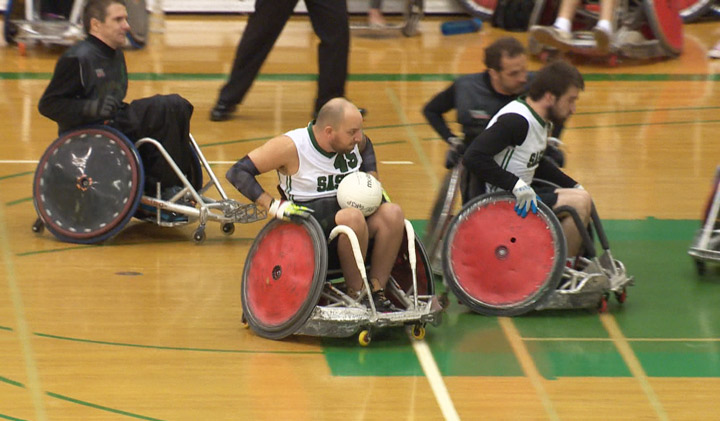 Hundreds of athletes from across Canada are in Saskatoon competing at the National Wheelchair Rugby Championships at the University of Saskatchewan. Aaron Streck reports.