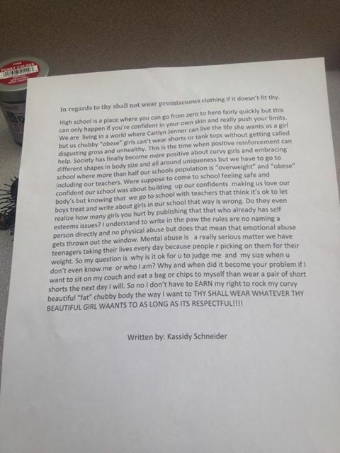 ‘Thy shalt not wear promiscuous clothing if it doesn’t fit thy’: Alberta high school article under fire - image