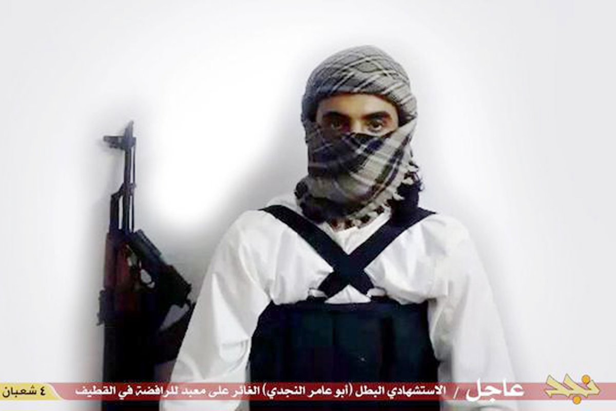 This file image taken from a militant website associated with Islamic State extremists, posted Saturday, May 23, 2015, purports to show a suicide bomber.