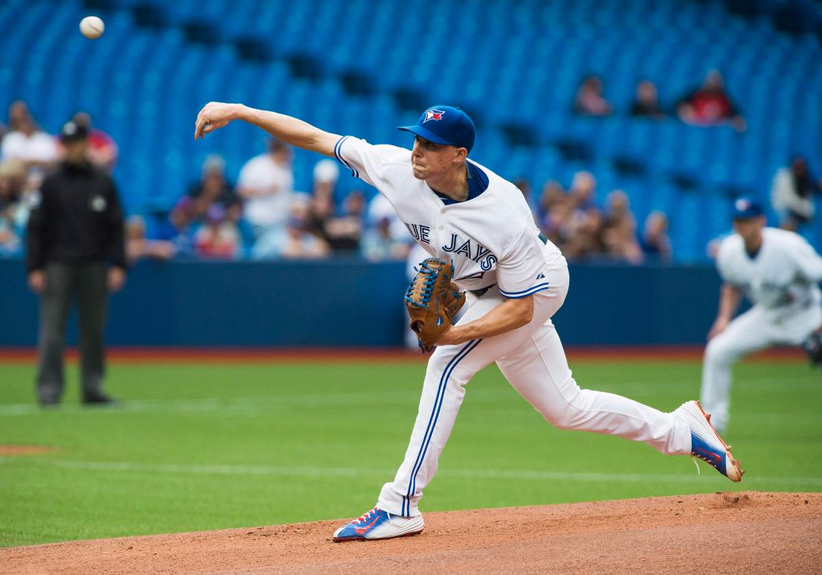 Toronto Blue Jays pitcher Aaron Sanchez pitches against the Houston Astros during first inning AL action in Toronto Friday June 5, 2015. 
