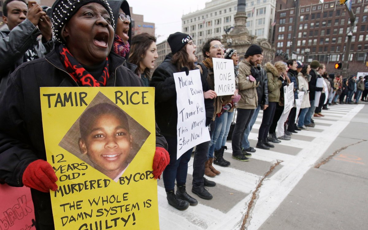 Demonstrators block Public Square in Cleveland, during a protest over the police shooting of 12-year-old Tamir Rice. 