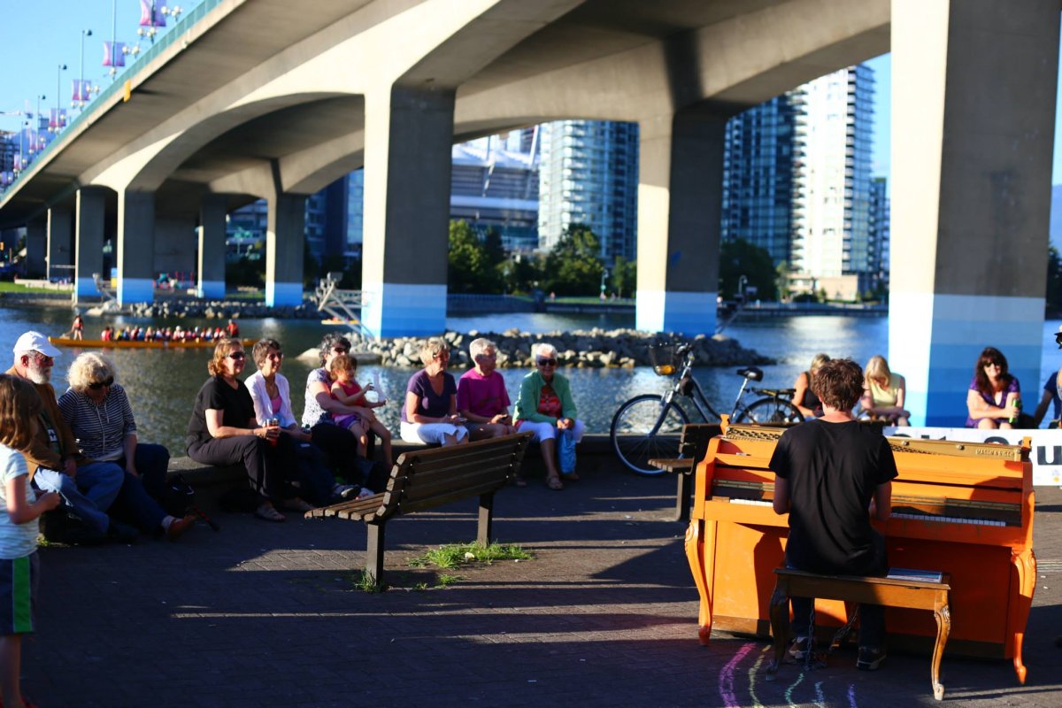 The pianos are randomly placed across the city for people to enjoy throughout the summer.