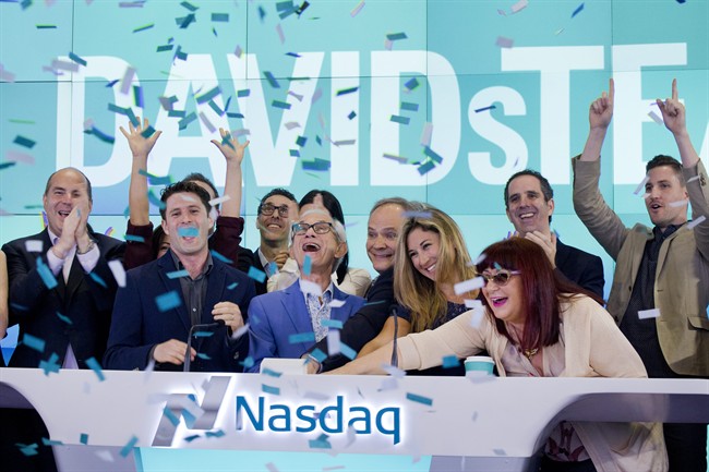 Employees and guests of DavidsTea celebrate the company's IPO at the Nasdaq MarketSite, Friday, June 5, 2015 in New York.