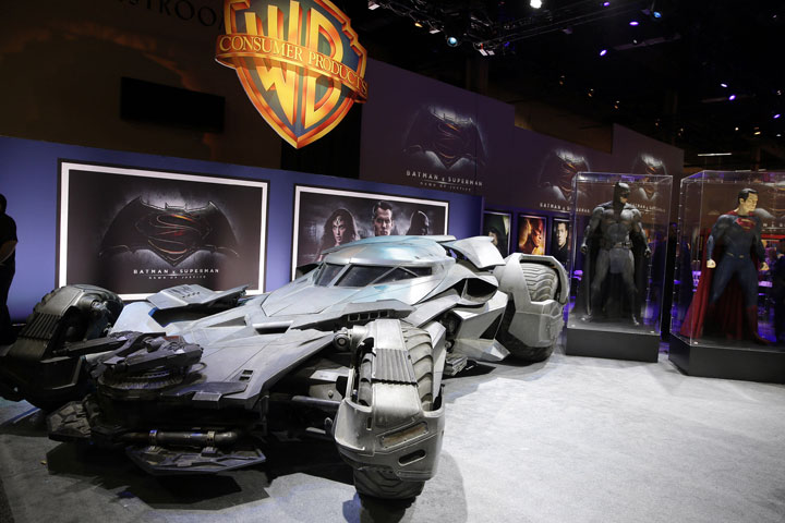 The Batmobile from 'Batman v Superman: Dawn of Justice' pictured at the 2015 Licensing Expo in Las Vegas.