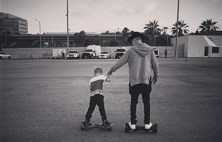 Justin Bieber and his brother Jaxon ride IO Hawks in a photo posted to his Instagram.