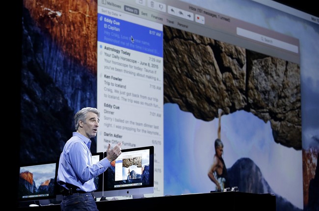 Craig Federighi, Apple senior vice president of Software Engineering, talks about the El Capitan operating system at the Apple Worldwide Developers Conference in San Francisco.
