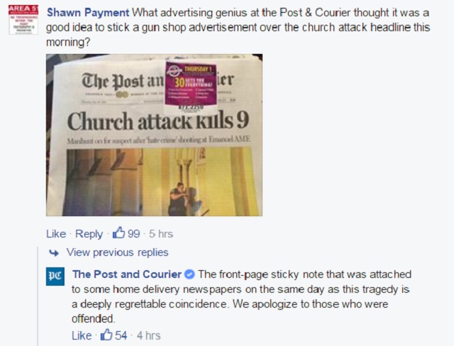 Charleston Shooting: Newspaper apologizes for gun shop ad on front page - image