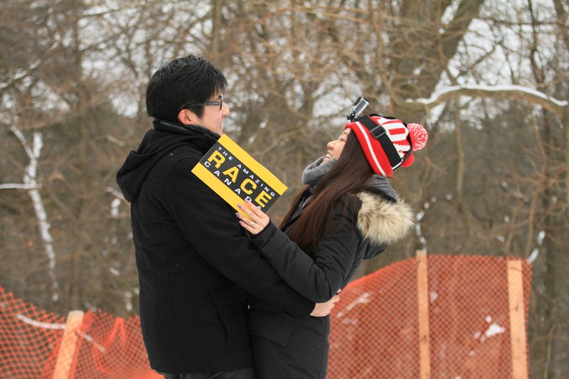 Elina Cheung and Matthew Lam embrace after their engagement.