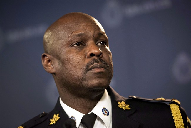 Toronto Police Chief Mark Saunders speaks to reporters while being introduced at a press conference in Toronto on Monday, April 20, 2015.