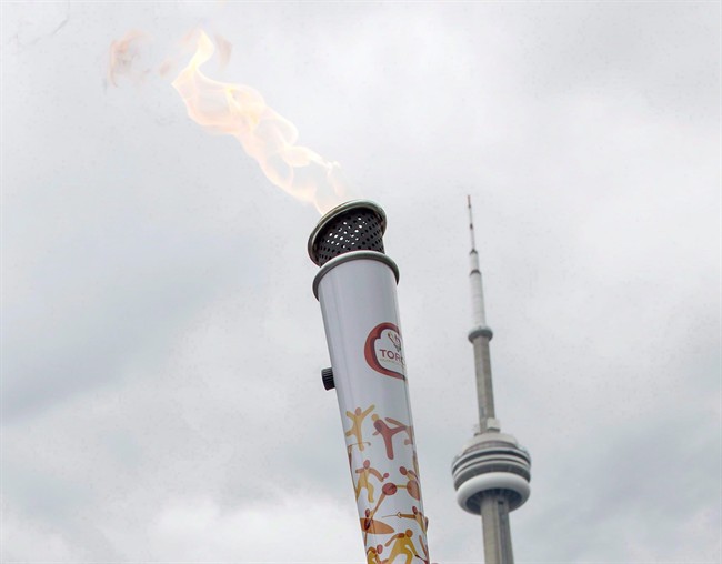Toronto 2015 Pan Am Games torch is shown in Toronto on Saturday, May 30, 2015.