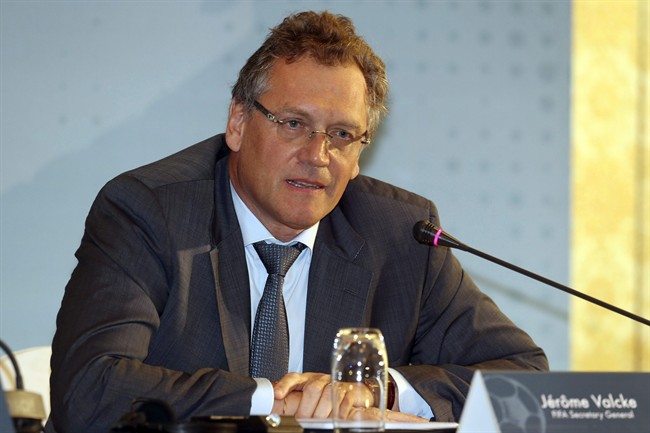 FIFA Secretary General Jerome Valcke speaks during a press conference, in Doha, Thursday, Feb 25, 2015. The ongoing FIFA scandal has prompted Valcke to skip the opening news conference of the Women's World Cup.