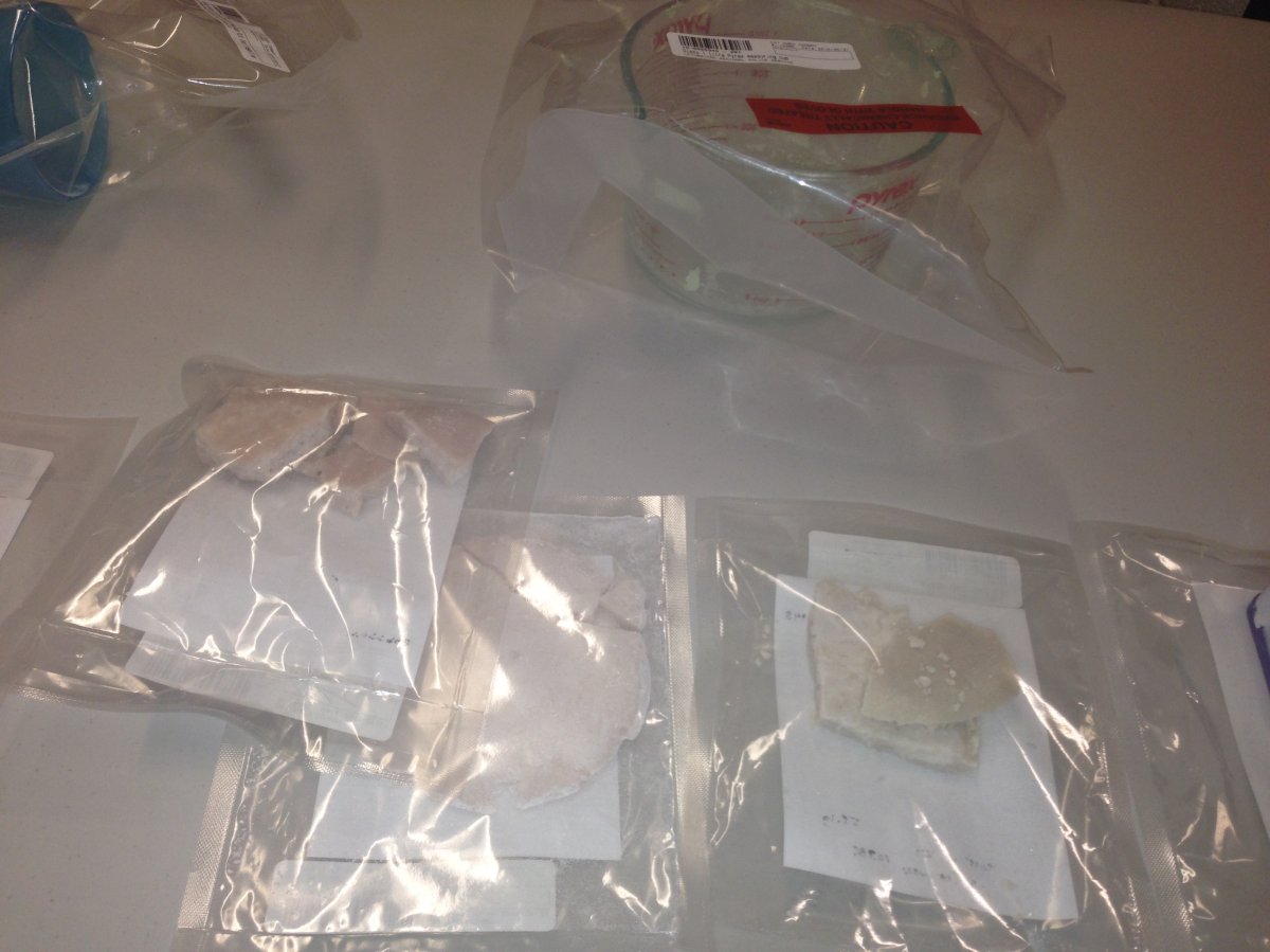 Police showcase the crack cocaine seized from a Lethbridge apartment on May 27, 2015. 