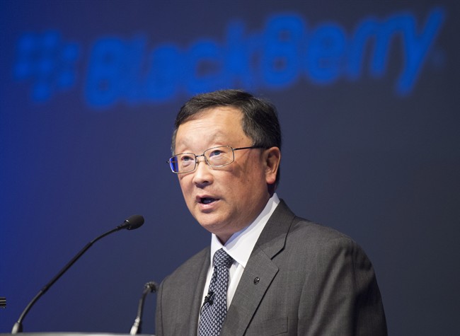 Chief executive John Chen speaks at the BlackBerry Ltd. annual meeting in Waterloo, Ont., on Tuesday, June 23, 2015.