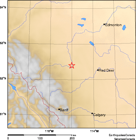 A 3.5 earthquake hit west central Alberta, Tuesday, June 2, 2015. 