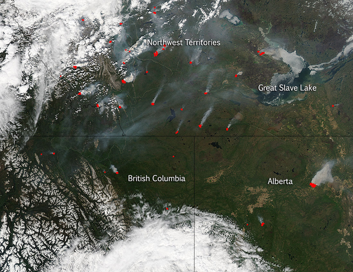 Wildfires dot the country in this enhanced satellite image taken on May 30, 2015.