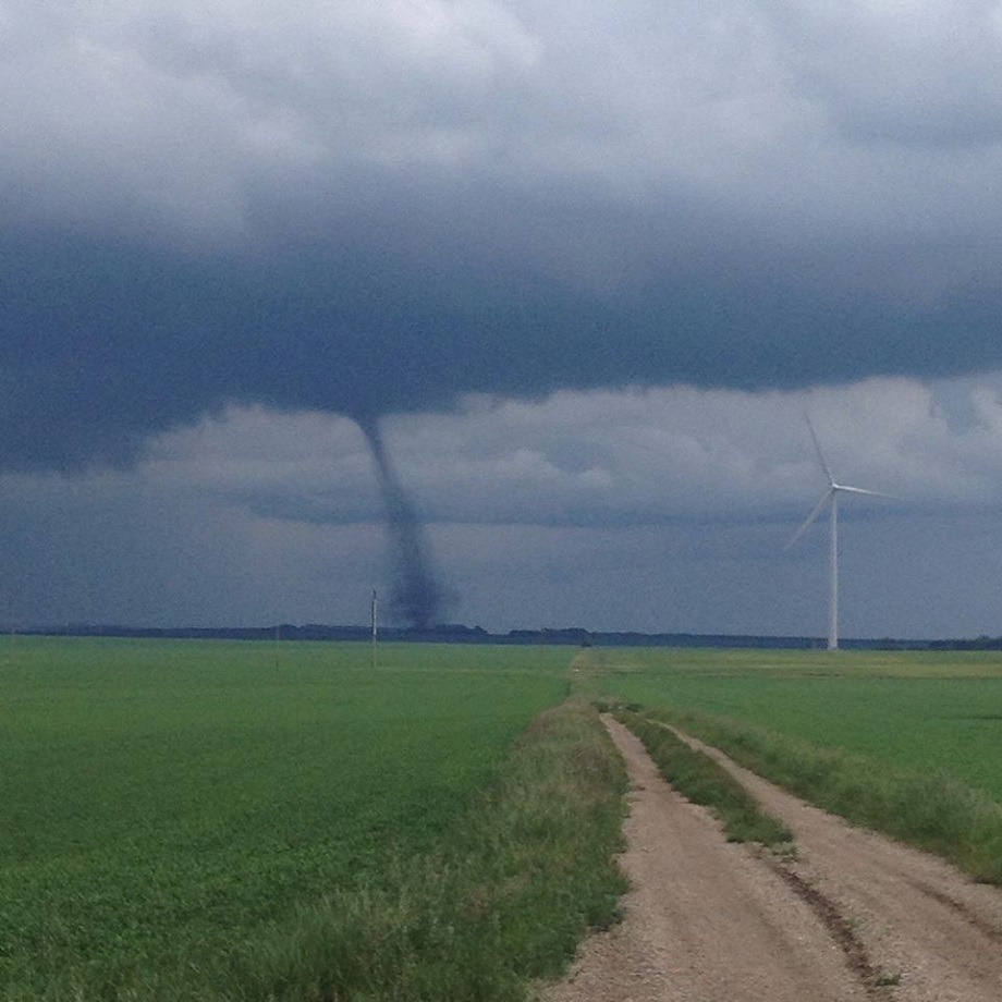 A tornado touches down near Manitou, Man., in June.