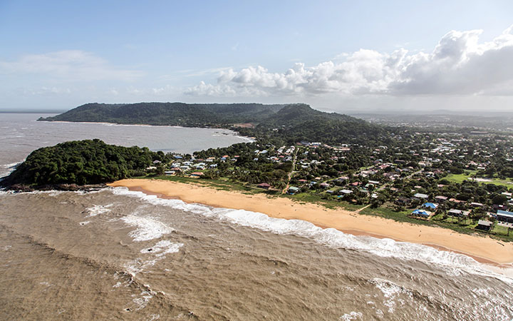 An aerial picture of the Salines beach in Cayenne, Guiana.
