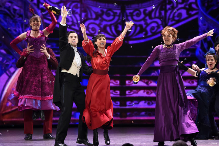 Vanessa Hudgens, middle, performs with the 'Gigi' company at the Tony Awards on June 7, 2015.