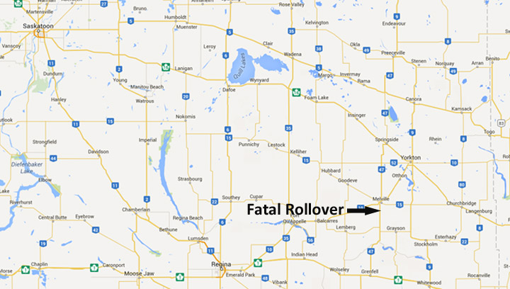One person is dead after a rollover on Highway 47 south of Melville, Sask.; three injured in separate crash.