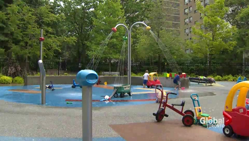 Splash pads operate daily from 9 a.m. to 8:30 p.m. and are activated through push-button features.