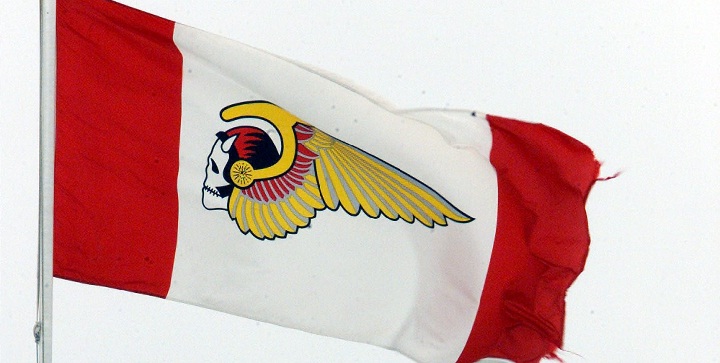 The flag of the Hells Angels biker gang once flew over the fortified bunker in Trois-Rivières, that was destroyed on June 30, 2015.
