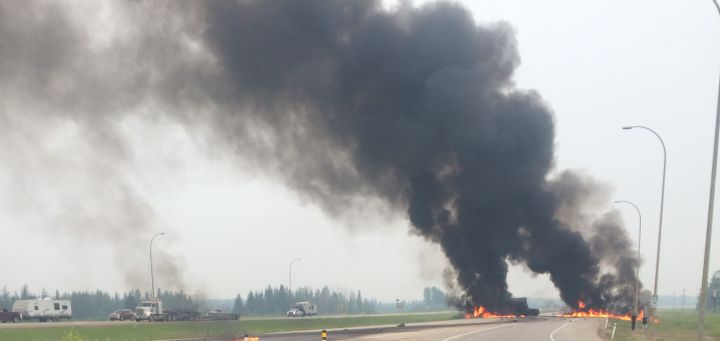 A collision between a diesel truck and a vehicle shut down a portion of Highway 63 Tuesday, June 30, 2015.