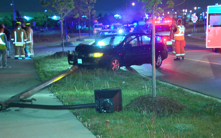 Two people were injured after a car slammed into a pole in Vaughan on June 2, 2015.
