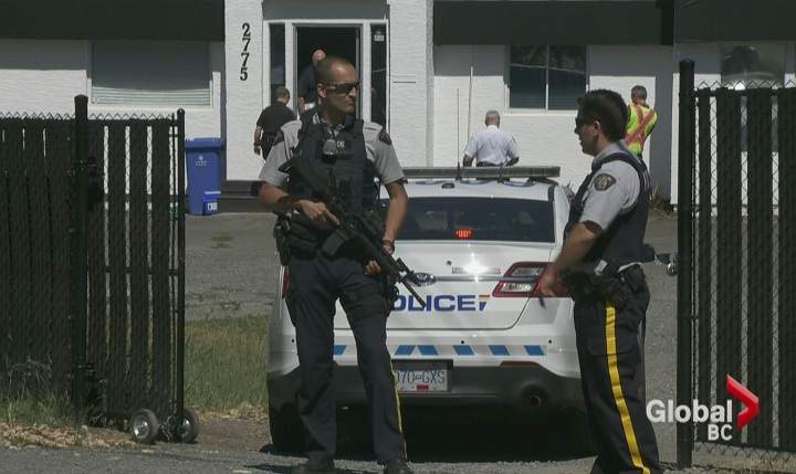 There was a heavy police presence at an alleged biker clubhouse in Langford on June 17, 2015.