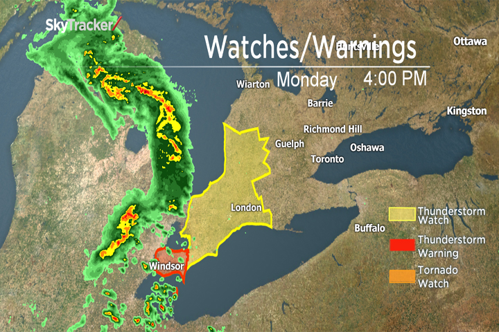 Severe weather is expected to sweep across southwestern Ontario Monday evening.