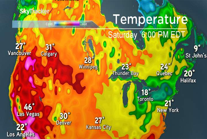 Temperatures along the west coast and into central Canada and the U.S. will soar over the weekend.