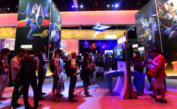 Gaming fans wait in line to play Wii U's Starfox Zero at E3 - the Electronic Entertainment Expo.