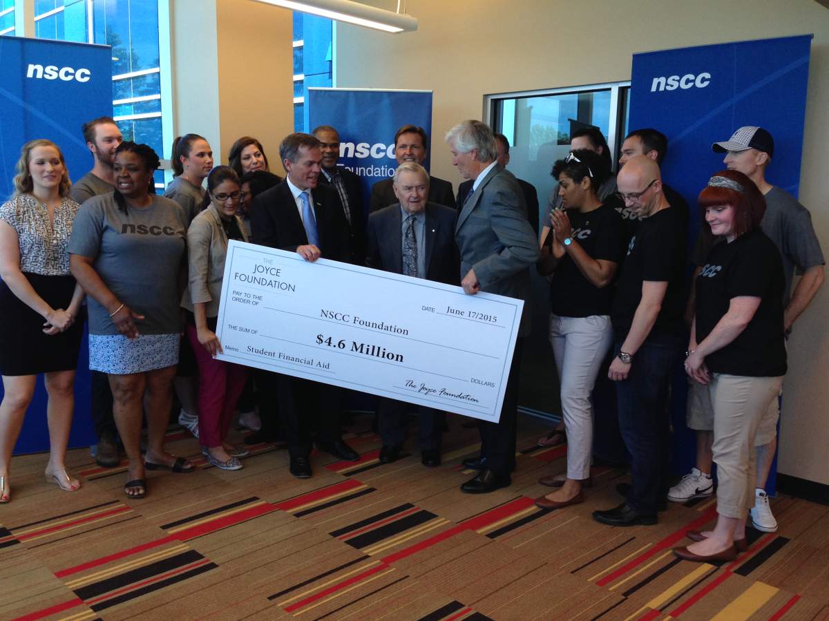 Students and staff of Nova Scotia Community College celebrate a donation of $4.6 million from The Joyce Foundation and Ron Joyce.