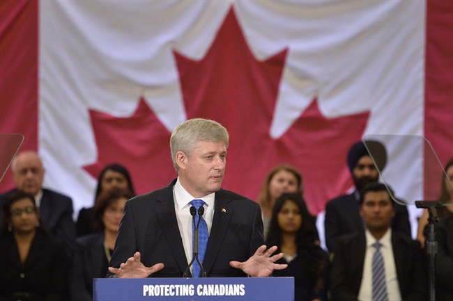 Prime Minister Stephen Harper speaks at a news conference in Toronto on Thursday, June 4, 2015. 