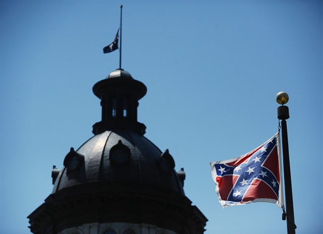 The Confederate flag flies near the South Carolina Statehouse, in Columbia, S.C.