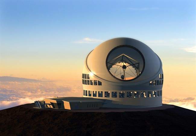 An artist's rendering of the Thirty Meter Telescope to be built atop Mauna Kea in Hawaii.