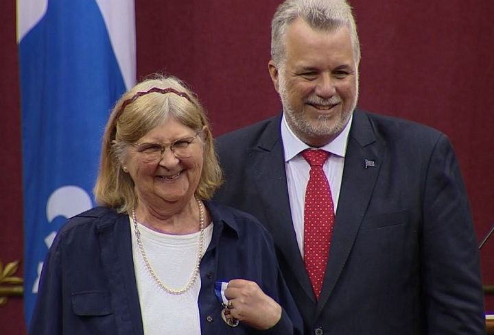 Montreal activist Lucia Kowaluk receiving the Order of Quebec from Premier Philippe Couillard on June 16, 2015.