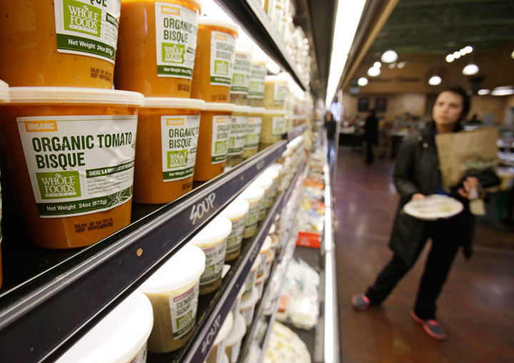 Organic tomato bisque on the shelf at Whole Foods