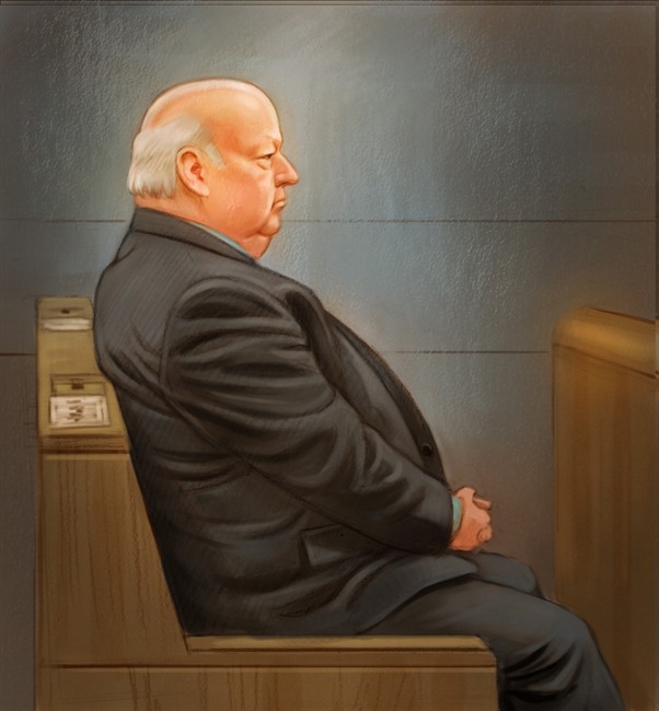 Suspended Sen. Mike Duffy attends his trial in Ottawa, Thursday, June 4, 2015 in this artist\’s sketch.