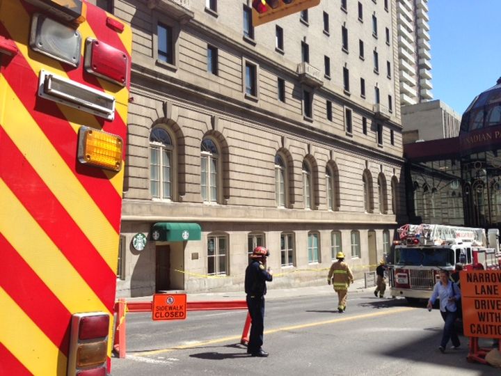 The Calgary Fire Department is investigating after reports two pieces of stone fell from the Fairmont Palliser Hotel on Monday, June 8, 2015.