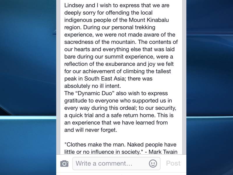 Canadian tourists ‘deeply sorry’ for posing naked on Malaysian mountain - image