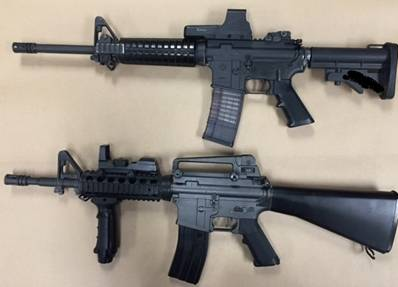 Side by side: Top rifle is a WVPD Colt C8 Patrol Carbine. 
Bottom rifle is the BB rifle seized.