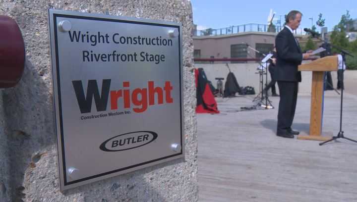 City announces River Landing construction complete, Wright Construction named amphitheatre sponsor.