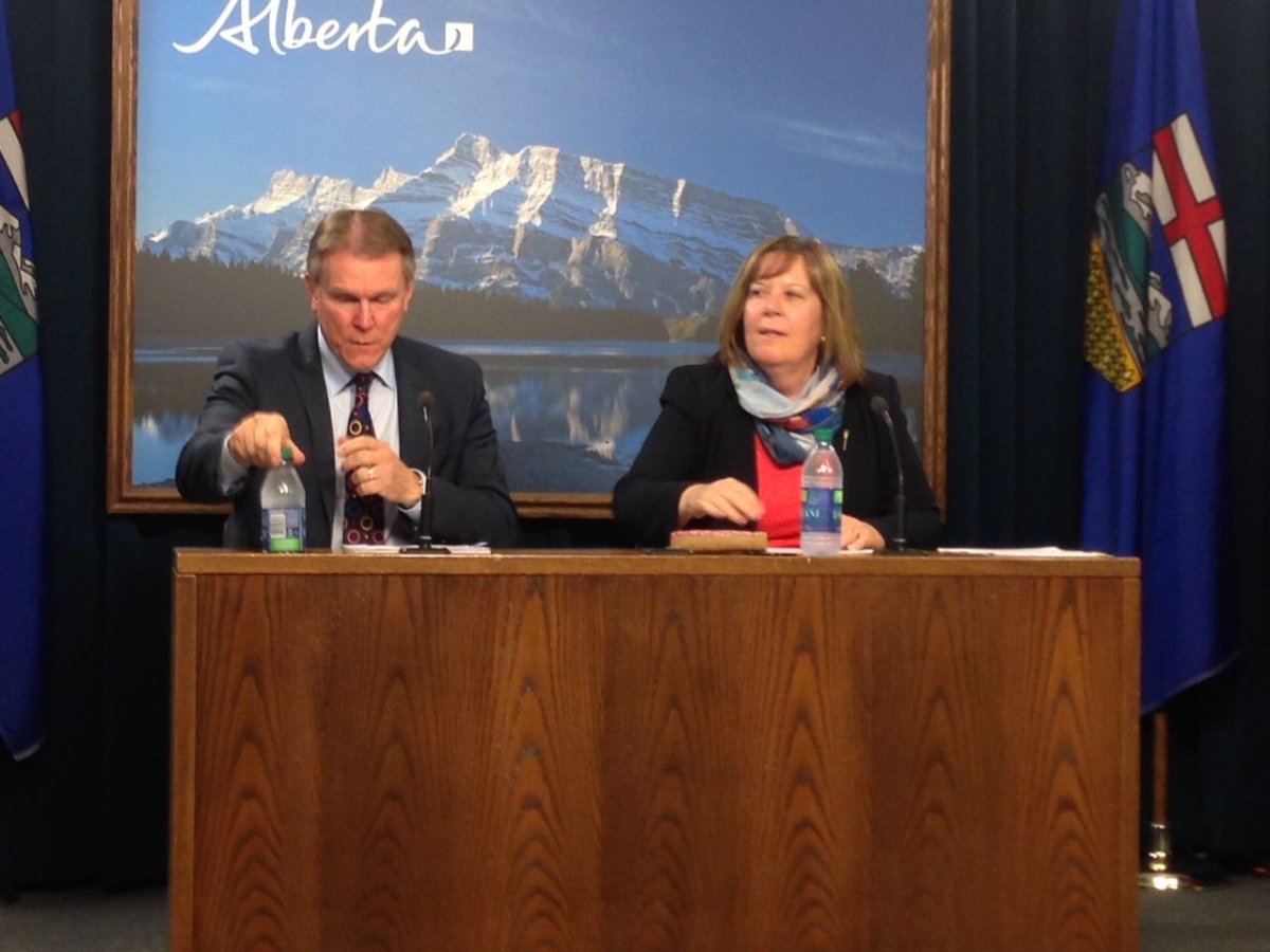 Alberta Energy Minister Marg McCuaig-Boyd announces Dave Mowat of ATB Financial will be the chairman of a energy royalties review panel, Friday, June 26, 2015. 