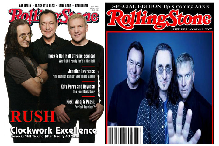 Two fake ‘Rolling Stone’ covers created by Rush fans.