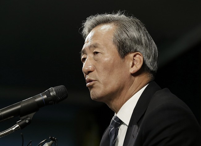Former FIFA Vice President Chung Mong-joon speaks during a press conference in Seoul, South Korea, Wednesday, June 3, 2015.