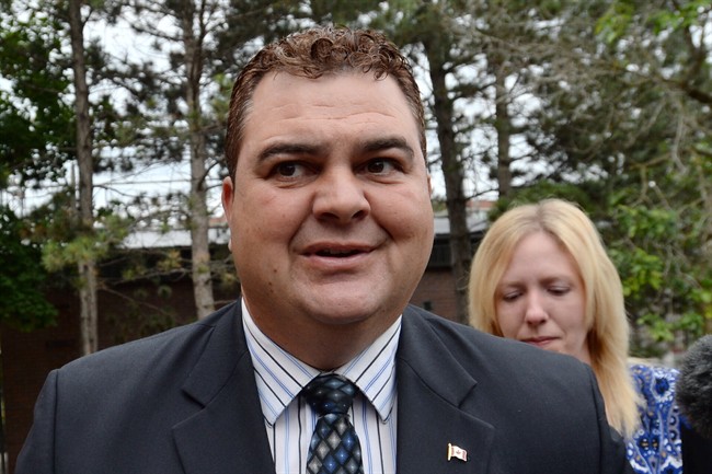 Disgraced former Conservative politician Dean Del Mastro arrives at court in Peterborough, Ont., on Thursday, June 25, 2015. Del Mastro was found guilty last fall of violating the Canada Elections Act during the 2008 federal election.